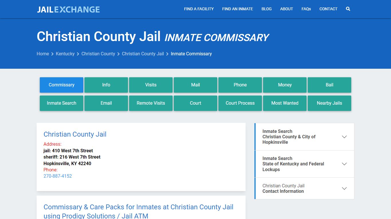 Inmate Commissary, Care Packs - Christian County Jail, KY - Jail Exchange