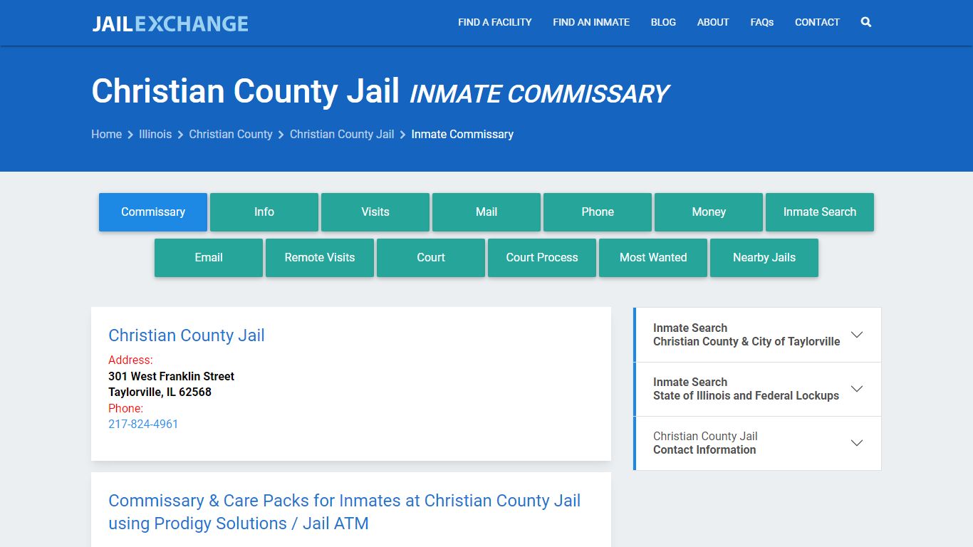 Inmate Commissary, Care Packs - Christian County Jail, IL - Jail Exchange