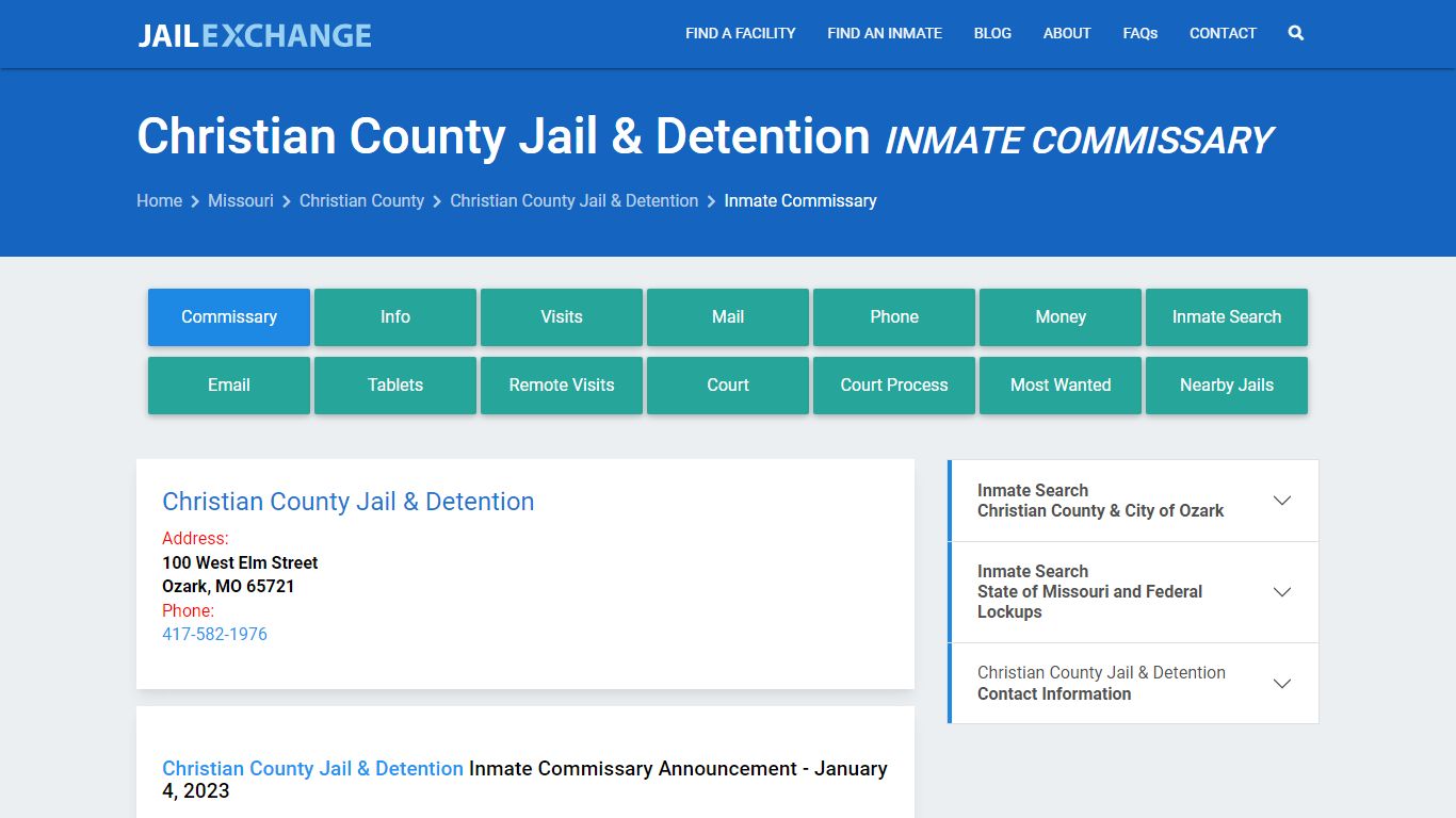 Christian County Jail & Detention Inmate Commissary